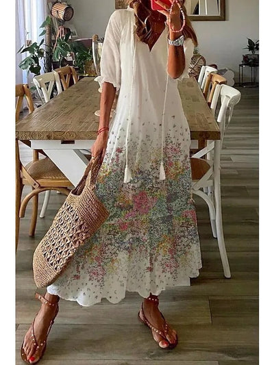 Charlotte - Casual Cotton and Linen Floral Maxi Dress