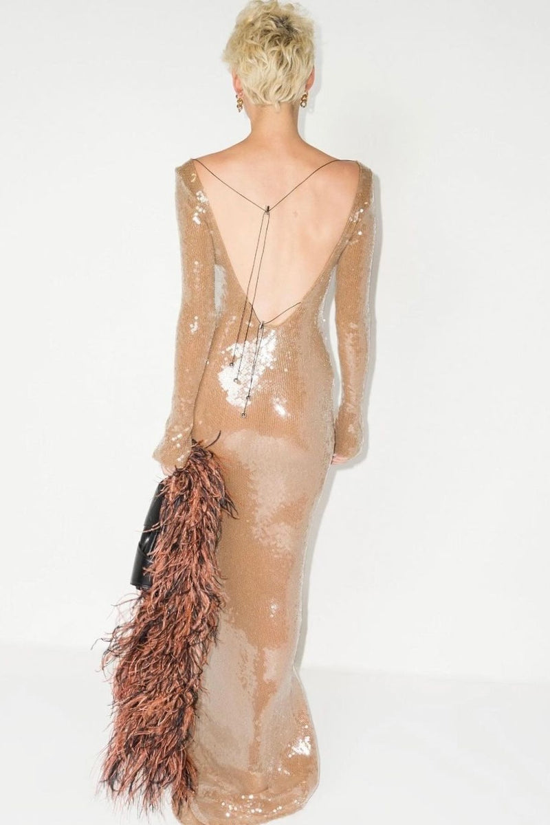 Louisa Apricot Sequin Maxi Dress